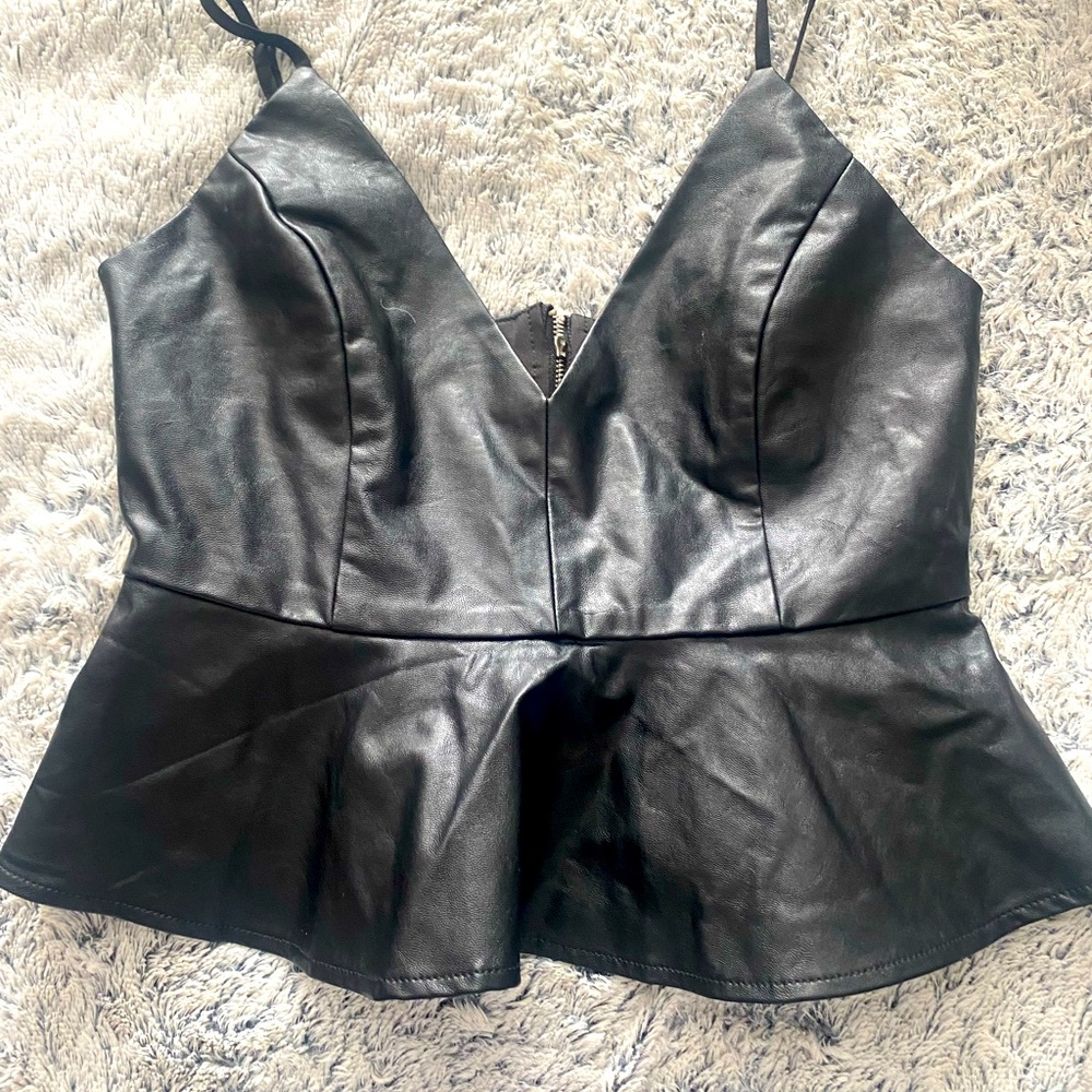 NWT black leather look tank S